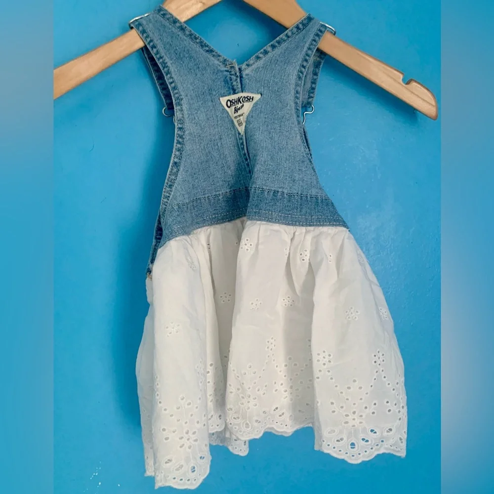 OshKosh B'gosh Vestbak Denim and White Eyelet Dress Size 2T